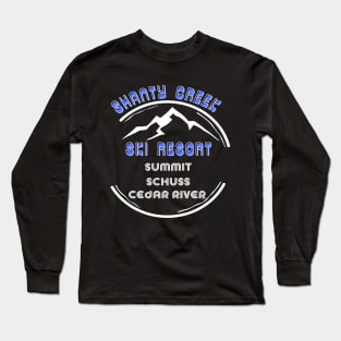 Shanty Creek Resort  Michigan USA. White text. Gift Ideas For The Ski Enthusiast. Long Sleeve T-Shirt